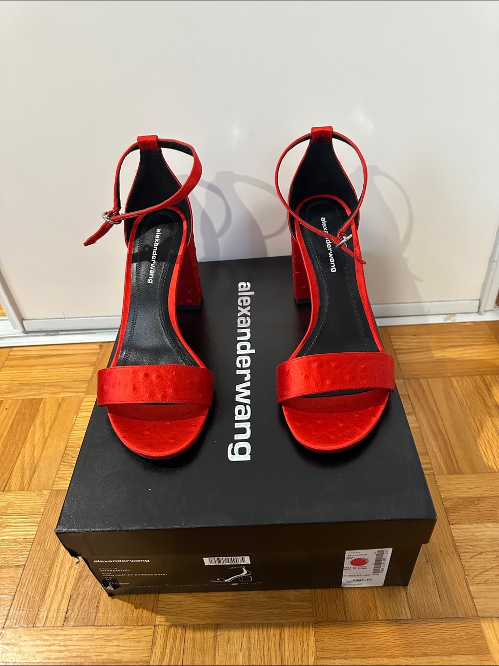 Alexander Wang Red Suede Ankle-Strap Block Heels